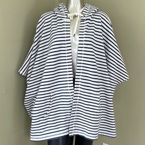 Aerie Hooded Sweater Poncho Oversized Nautical White Blue Stripes Size M/L NWT